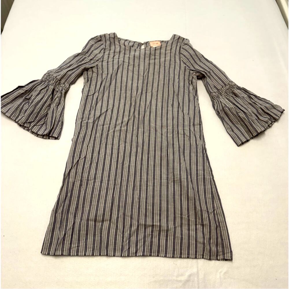 Love…ady Slightly Sheer Blue White 100% Cotton Bell Sleeve Dress Women's Size XS